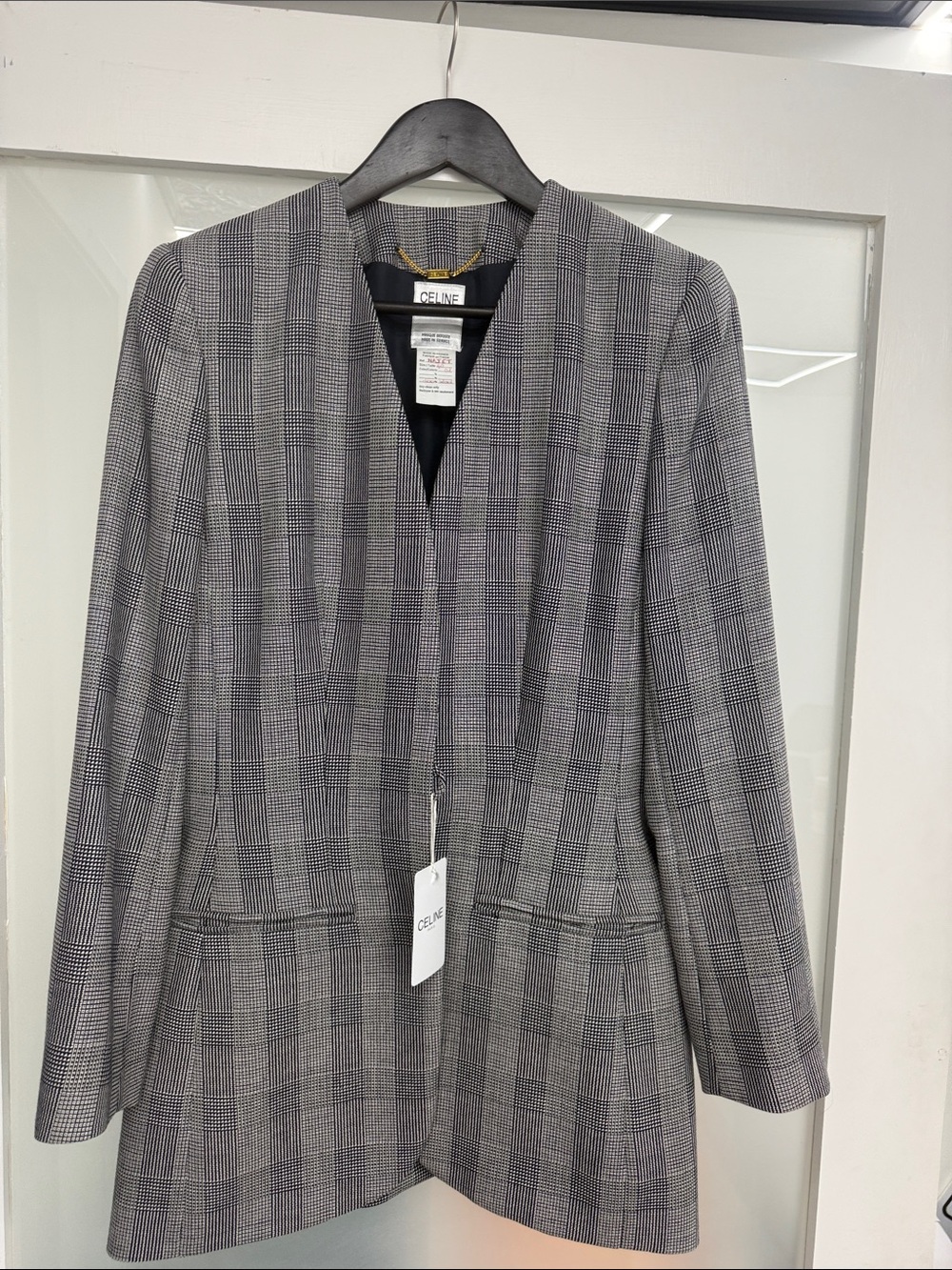 Celine Black & Gray Glen Plaid Tailored Blazer